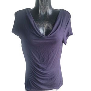 CoCo Y Club Black Short Sleeve Drape Neck Top L